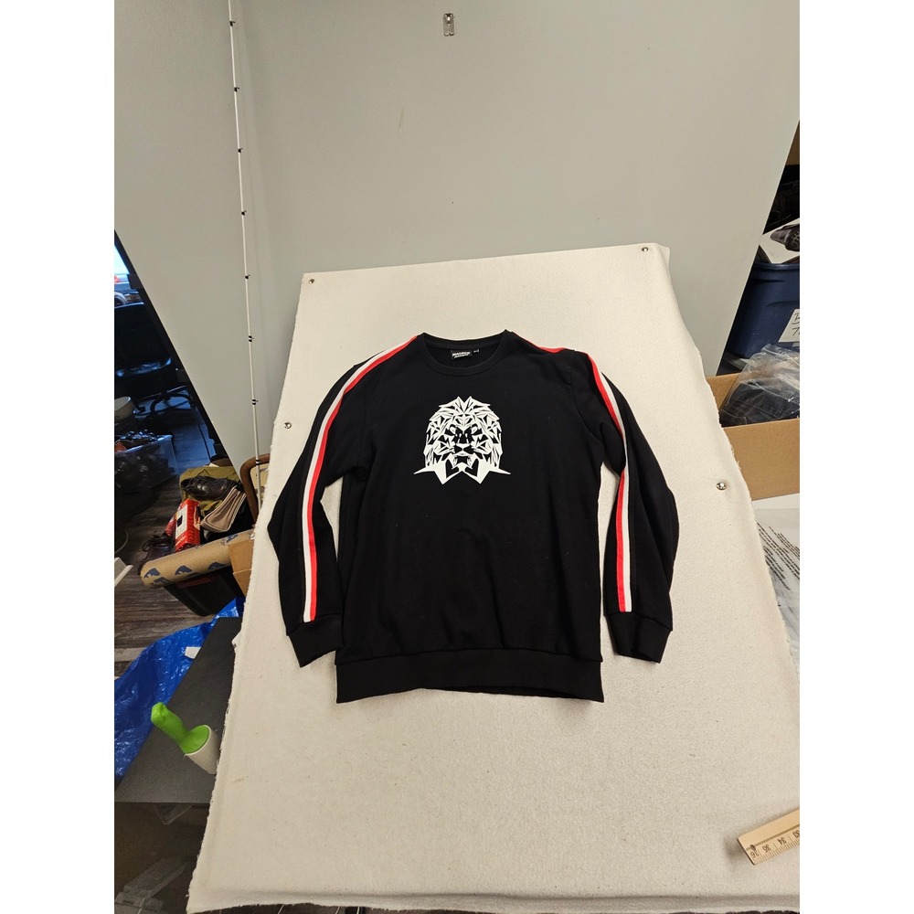 Maczoo L'Homme Mens Black Lion Graphic Sweatshirt Red White Sleeve‎ Stripe XL